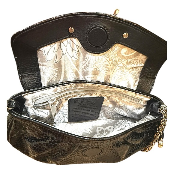 BRIGHTON  Black Snake Embossed Leather Clutch Crossbody EUC Retail $380